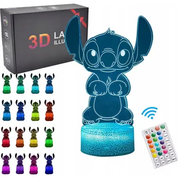 Lampička NOČNÍ LAMPA STICH 3D NA STŮL LED STITCH S OVLADAČEM PRO DĚTI