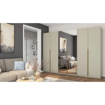 Šatní skříň EMeblast Hexa Dlouhá Skříň 300 x 220 x 59 cm Kašmírová skříň se zrcadlem