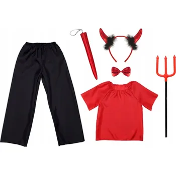 Karnevalový kostým SADA ČERTÍK KOSTÝM ĎÁBEL ROHY MASKA DEMON VÁNOČNÍ BESÍDKA HALLOWEEN 134-140