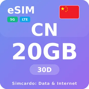 SIM karta Čína Mobilní Internet - eSIM 20GB 30 dní datová SIM karta