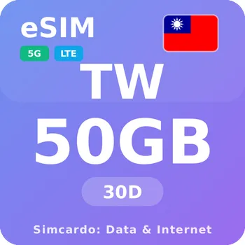 SIM karta Tchaj-wan Mobilní Internet - eSIM 50GB 30 dní datová SIM karta