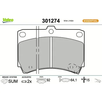 Brzdová destička Sada brzdových destiček, kotoučová brzda VALEO 301274