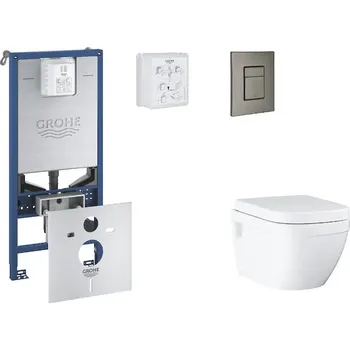 WC sada Grohe Rapid SLX - Set předstěnové instalace, klozetu, sedátka SoftClose a tlačítka Skate Cosmopolitan, kartáčovaný Hard Graphite SANI11BB5108