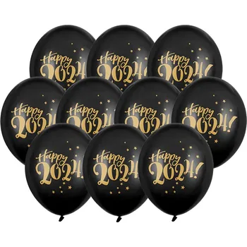 Balónek BALÓNKY ČERNÉ ŠŤASTNÝ NOVÝ ROK 2024 ZLATÉ 30cm 10 Ks