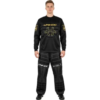 Florbalový dres Unihoc SHIELD black set Brankářský set XXL, bílá / černá / zlatá