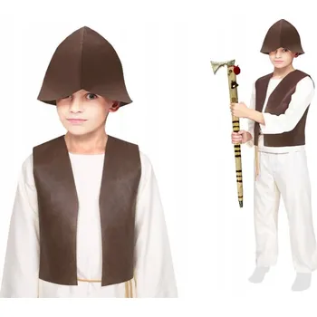 Karnevalový kostým KOSTÝM PASTUSZEK KOSTÝM PASTUCH JASEŁKA VESTA LASKA ČEPICE 134-140 6el