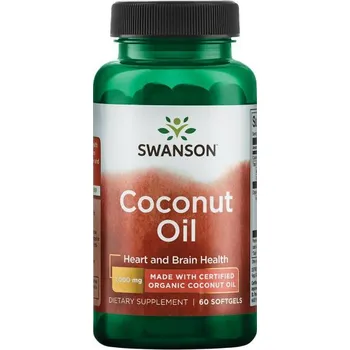 Zdraví Swanson Certified Organic Coconut Oil Doplněk stravy pro zdraví srdce a mozku 60 ks, gelové tablety, 1000 mg