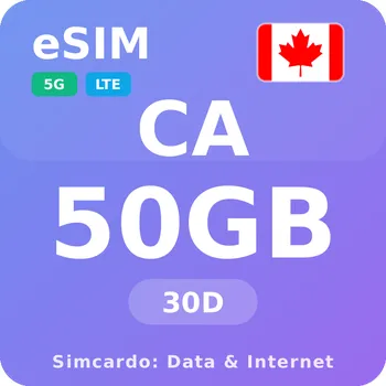 SIM karta Kanada Mobilní Internet - eSIM 50GB 30 dní datová SIM karta