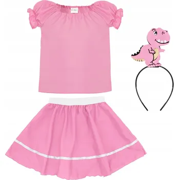 Karnevalový kostým KOSTÝM DINOSAURUS KOSTÝM DINO PŘEVLEK DEN DINOSAURŮ RŮŽOVÝ 116-128 4 dílků