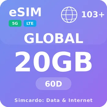 SIM karta 103 Zemí Mobilní Internet - eSIM 20GB 60 dní datová SIM karta