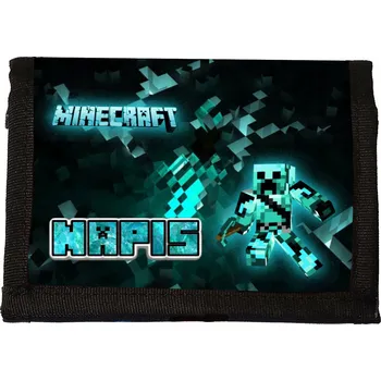 Peněženka Peněženka Minecraft S TVÝM TEXTEM, látková na suchý zip pro fanouška hry