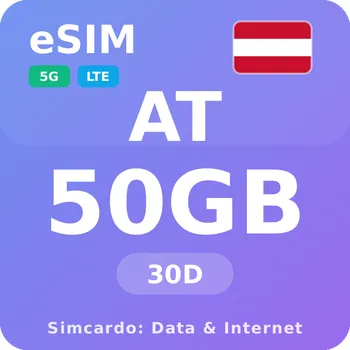 SIM karta Rakousko Mobilní Internet - eSIM 50GB 30 dní datová SIM karta