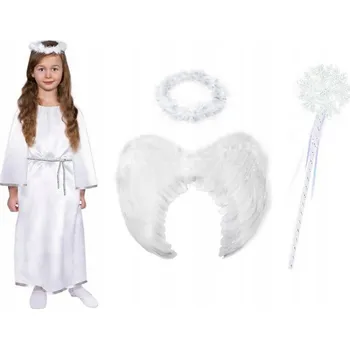 Karnevalový kostým KOSTÝM ANDĚL KOSTÝM ANDĚL SADA JASLÍČEK ALBA KŘÍDLA 146-158 4 dílků