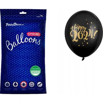 Balónek BALÓNKY ČERNÉ HAPPY 2024 ZLATÉ 30cm 50 Ks