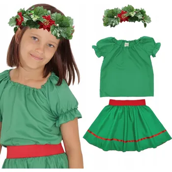 Karnevalový kostým KOSTÝM VÁNOČNÍ KOSTÝM VÁNOCE VĚNEC CESMÍNA ZELENÝ 116-128