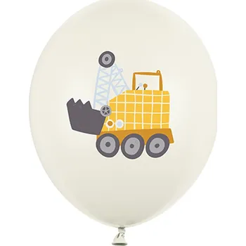 Balónek BALÓNEK PARTY DECO PEVNÝ PASTELOVÝ STAVEBNÍ STROJ BAGR KRÉMOVÝ 30cm 1 Ks