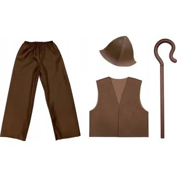 Karnevalový kostým KOSTÝM PASTUŠKA KOSTÝM PASTUCH JASEŁKA VESTA HŮLKA HNĚDÁ 134-140