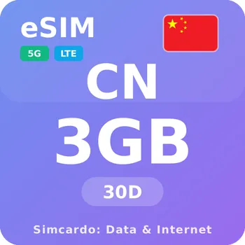 SIM karta Čína Mobilní Internet - eSIM 3GB 30 dní datová SIM karta