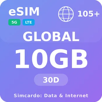 SIM karta 105 Zemí Mobilní Internet - eSIM 10GB 30 dní datová SIM karta