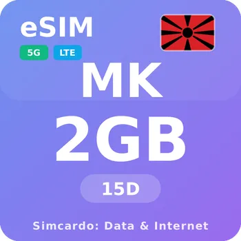 SIM karta Severní Makedonie Mobilní Internet - eSIM 2GB 15 dní datová SIM karta