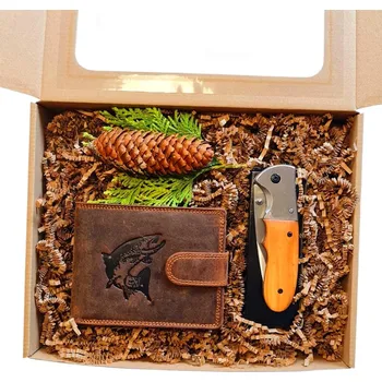 Peněženka Rybářský dárkový set - Kožená peněženka a nůž