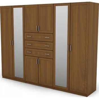 Šatní skříň Skříň eMeblast višeň výklopná, 3 zásuvky se zrcadlem 270x210x57 cm