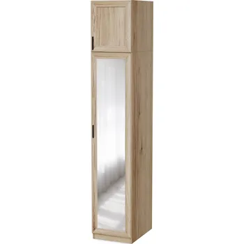 Šatní skříň Skříň 434 s šatní tyčí a policemi, Grand Natural Oak se zrcadlem