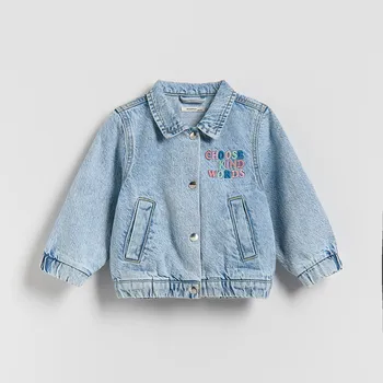 Dívčí bunda Reserved - Džínová bunda s výšivkou - modrá - 838HN-50J - 838HN-50J-86