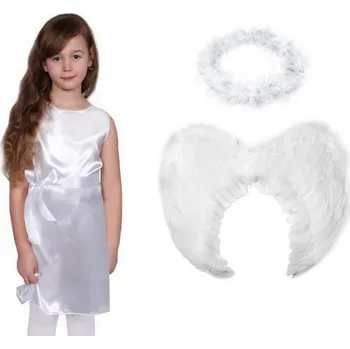 Karnevalový kostým KOSTÝM ANDÍLEK ŠATY ANDĚL SET JASLÍČKA KŘÍDLA AUREOLA 98-110