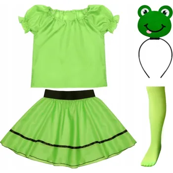 Karnevalový kostým KOSTÝM ŽABIČKA, KOSTÝM ŽÁBY, SET NA PLES JARNÍ SLAVNOSTI, SUKNĚ, ČELENKA, VELIKOST 98-110, 5 DÍLŮ