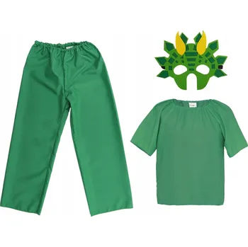 Karnevalový kostým KOSTÝM DINOSAURUS KOSTÝM DINO PŘEVLEK DEN DINOSAURŮ ZELENÝ 98-110 4 dílků