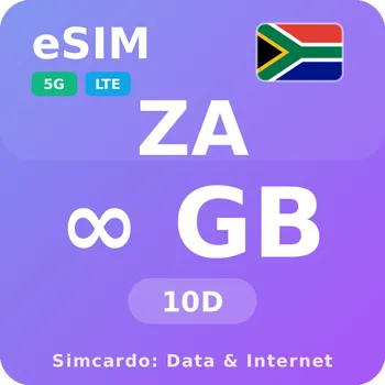 SIM karta Jihoafrická republika Neomezený Mobilní Internet - eSIM 10 dní datová SIM karta (esims_ULE_10D_YT_V2)
