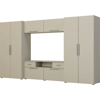 Obývací stěna Moderní nábytková stěna s prostornými skříněmi, RTV, nadstavbami - Zeus Kašmír