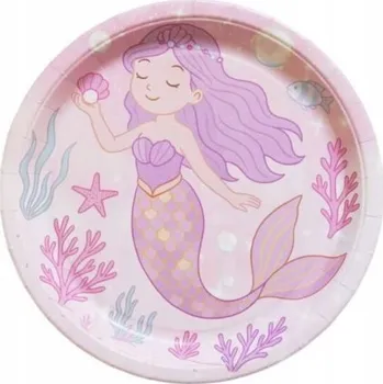 Talíř Papírové TALÍŘKY Mořská panna SYRENA růžové dekorace narozeniny 6 Ks 23 cm V