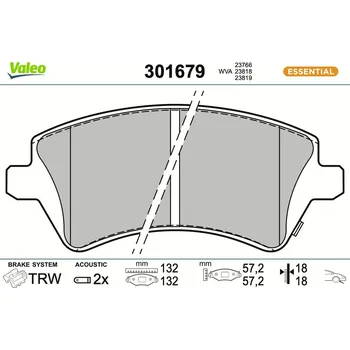 Brzdová destička Sada brzdových destiček, kotoučová brzda VALEO 301679