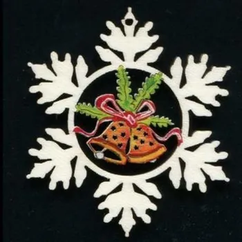 Vánoční dekorace AMADEA Dřevěná ozdoba barevná vločka se zvonky 6 cm