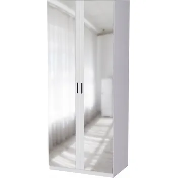 Šatní skříň Skříň 90 s policemi a tyčí na oblečení Bílá se 2 zrcadly