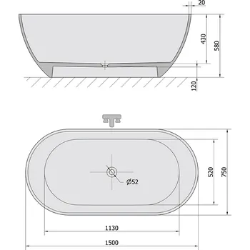 Vana Polysan Reduta vana volně stojící 150 x 75 cm litý mramor antracit mat 71843.51