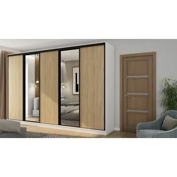 Šatní skříň EMeblast Skříň Posuvné skříně 380 x 244 x 66 cm bílá skříň se zrcadlem