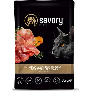 Krmivo pro kočku SAVORY Sterilizované krmivo pro kočky s krůtím masem a mrkví v želé 85 g
