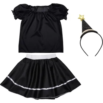 Karnevalový kostým KOSTÝM ČARODĚJKA, KOSTÝM ČARODĚJNICE, ČARODĚJNICKÝ OBLEK, ČELENKA HALLOWEEN, VELIKOST 116-128, 3 DÍLY