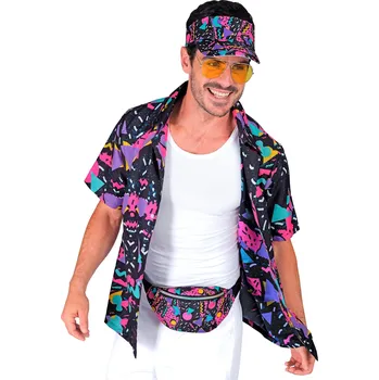 Karnevalový kostým Černá retro košile s barevnými vzory Pánská velikost: L/XL