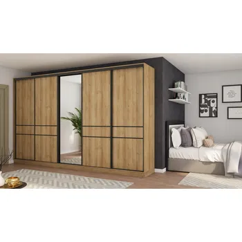 Šatní skříň Skříň eMeblast Posuvná šatní skříň 360 x 244 x 65 cm dub skříň se zrcadlem