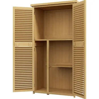 Zahradní domek Outsunny zahradní kůlna dřevěná kůlna na nářadí kůlna na nářadí s asfaltovou střechou žaluziové dveře kůlna na nářadí zahrada 4 oddělení světle žlutá 87 x 46,5 x 160 cm | Aosom
