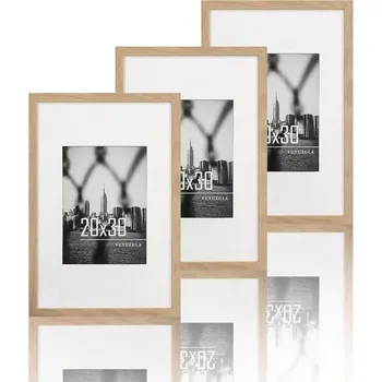 Rám na obraz Fotorámeček VUVUZULA 20x30cm dubový, sada 3 fotorámečků, dřevěný rám přírodní barvy s paspartou,