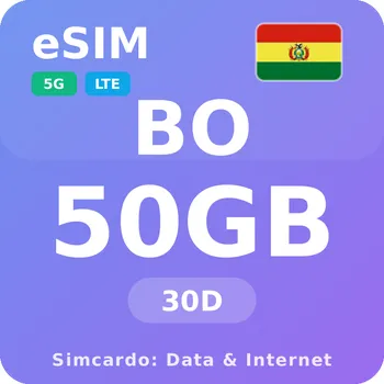 SIM karta Bolívie Mobilní Internet - eSIM 50GB 30 dní datová SIM karta