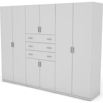 Šatní skříň Skříň eMeblast Skříně s otevíracími dveřmi 225 x 210 x 57 cm bílá šuplík, s vybavením