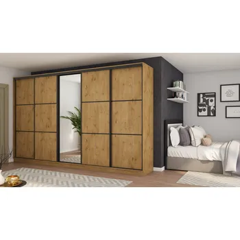 Šatní skříň Skříň eMeblast 5-dveřová posuvná dub lancelot se zrcadlem 400 cm