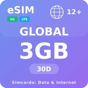 SIM karta 12 Zemí Mobilní Internet - eSIM 3GB 30 dní datová SIM karta