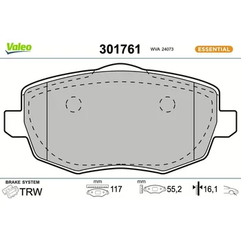 Brzdová destička Sada brzdových destiček, kotoučová brzda VALEO 301761